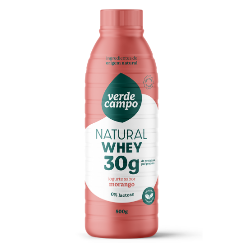 Iogurte Natural Whey Morango 30g de Proteína Verde Campo 500g