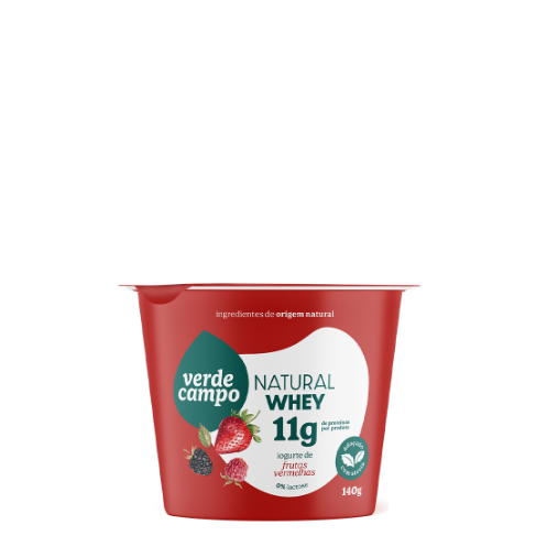 Iogurte Natural Whey Colherável Bicamada Frutas Vermelhas 11g de Proteína Verde Campo 140g