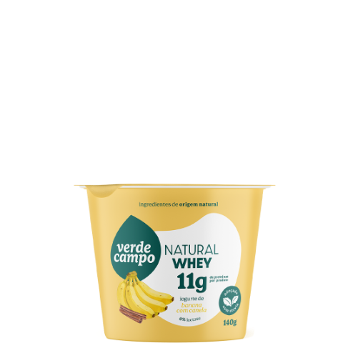 Iogurte Natural Whey Colherável Bicamada Banana com Canela 11g de Proteína Verde Campo 140g