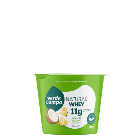 Iogurte Natural Whey Colherável Bicamada Abacaxi com Coco 11g de Proteína Verde Campo 140g